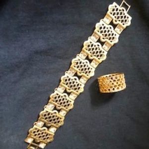 Lia Sophia Goldtone Mesh With Rhinestone Set *EUC*